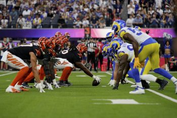 The Cincinnati Bengals line up against the Los Angeles Rams during the NFL Super Bowl 56 football game Sunday, Feb. 13, 2022, in Inglewood, Calif. (AP Photo/Steve Luciano)