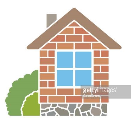 Small house icon. House made of bricks.