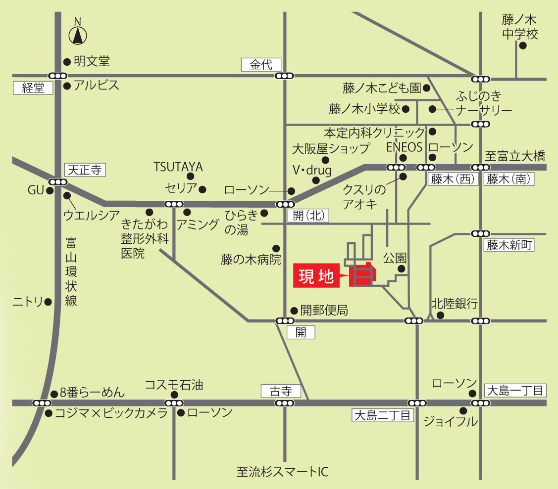富山市藤木「白いキューブの家」モデルハウス 地図